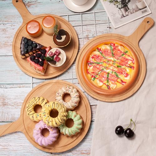 Juego de 10 tablas de cortar redondas de bambú con mango miniatura 3