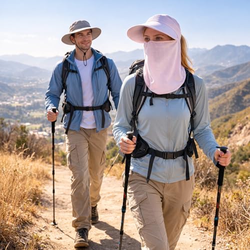 Image of Women Wide Brim Face Mask Sun Hat Detachable Neck Face Flap Ponytail UV Protection Visor Hat Garden Fishing Hiking