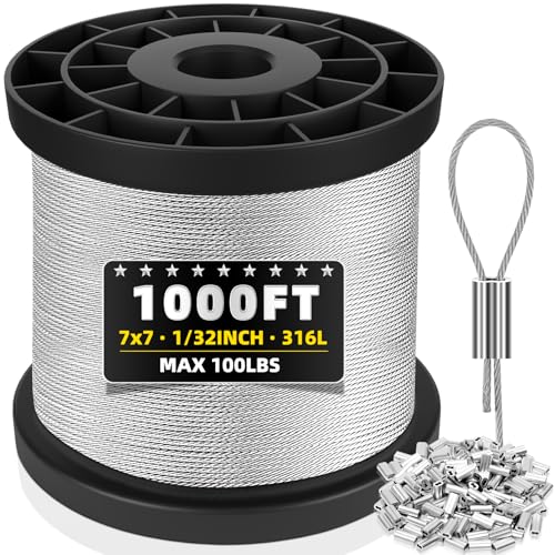 316 stainless steel cable 1000ft 1/32in wire rope with aluminum sleeves