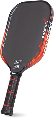 Warping Point Tina Pisnik Phoenix Pickleball Paddle, aprobada por la UPA-A, fibra de carbono T700 cruda, sistema PowerDrive de 0.63 pulgadas y 0.51