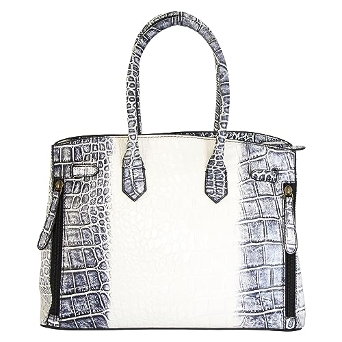 Smith & Wesson Croc Handbag – Concealed Carry Purse, Genuine Leather Handbag with Secure CCW Compartment - White/Black3