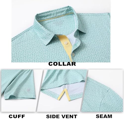 Image of M MAELREG Mens Golf Shirt Short Sleeve Dry Fit Print Moisture Wicking Performance Patterns Collared Polo Shirt