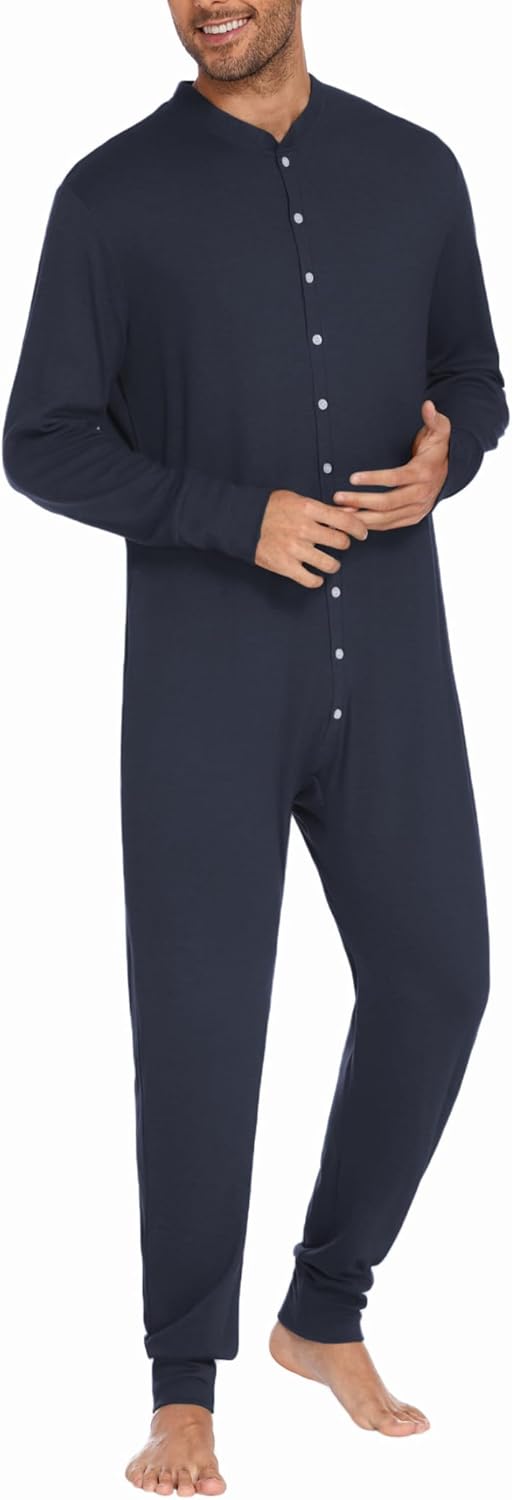 Ekouaer Men's One Piece Pajama Thermal Full Button Union Suit Long Sleeve Onesie with Button Flap S-XXL - Image 2