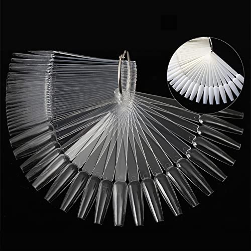 Honey Joy HJ-NT069-WHITE 2 Sets 100 Tips Coffin Ballerina Fan Shape Plastic Nail Art Tips Display Polish Board Display Practice Sticks With Metal Split Ring Holder,Nt080 thumb #3