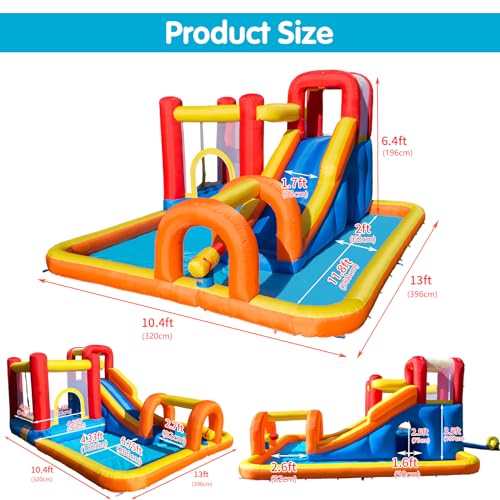 Baralir Inflatable Bounce House Water Park with Long Water Slide & Large Splash Pool Fits 5 Kids, Endless Fun of Jumping, Sliding, Climbing - Extra Cave and Tunnel Adventure and Water Cannon by Baralir - Used condition - Image 5