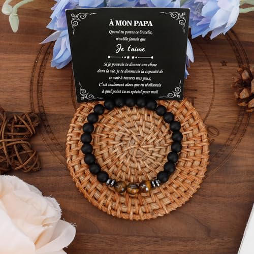 Karyllena Cadeau Papa Bracelet, Cadeau Fete Des Peres, Carte Jointe au Bracelet, Original Idee Cadeaux Fête Des Pères Anniversaire Noel Nouvel An Paques pour Pere, Cadeaux Anniversaire Papa – vue 3
