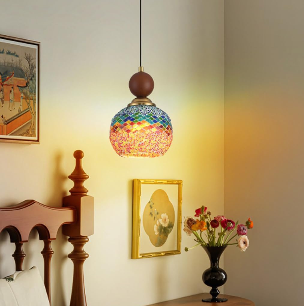 Lampe suspendue simple boho bois massif noyer 3 lumières - 8