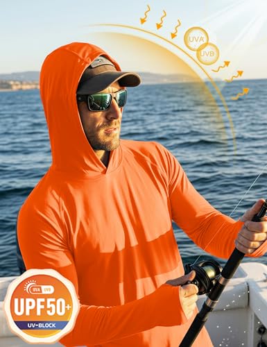 Image of MAGCOMSEN Men's Hooded UPF 50+ Sun Protection T Shirts Long Sleeve Athletic Fishing Shirts Rash Guards