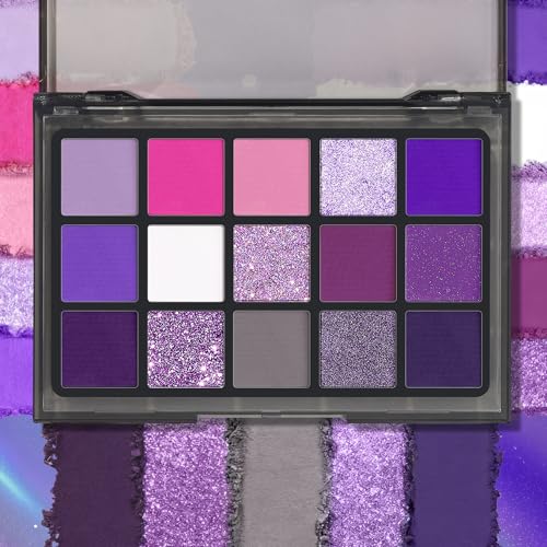 Image of UCANBE Purple Eyeshadow Makeup Palette, 15 Colors Dark Smokey Shimmer Matte Metallic Glitter Eye Shadow Pallet, Violet Lavender Pink Make Up Kit for Cosplay Halloween Ursula Witch Costume Parties