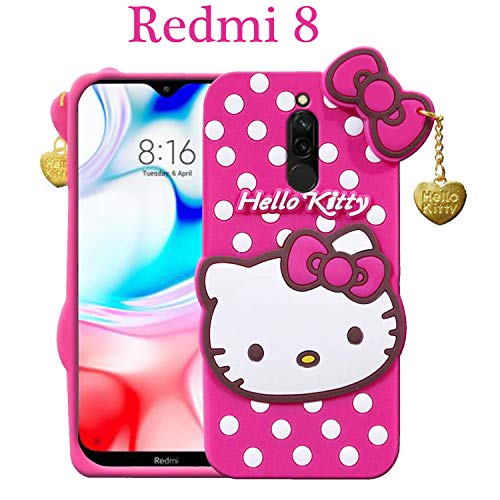 Image of Unirock Hello Kitty Back Case Cover for Redmi 8| 3D Cute Hello Kitty Case |Soft Silicone Rubber Back Cover with Pendant Kitty Cover for Redmi 8 (Pink)