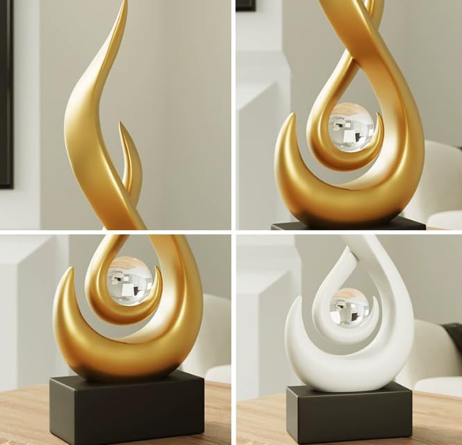 Sculpture flamme dorée en résine pour étagère design abstrait chic
