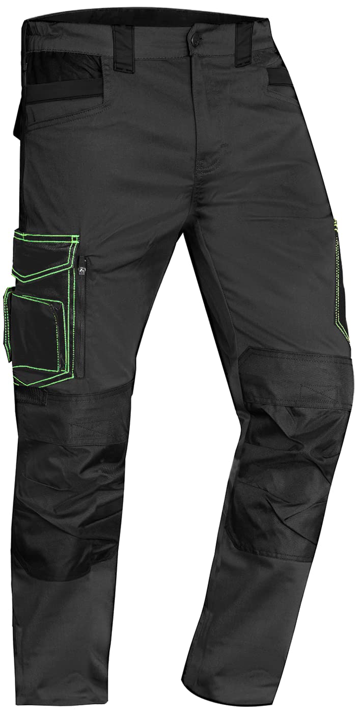 ACE Genesis Pantalones de Trabajo para Hombres - Pantalones Cargo con Cintura Elástica - Multibolsillos - Negro