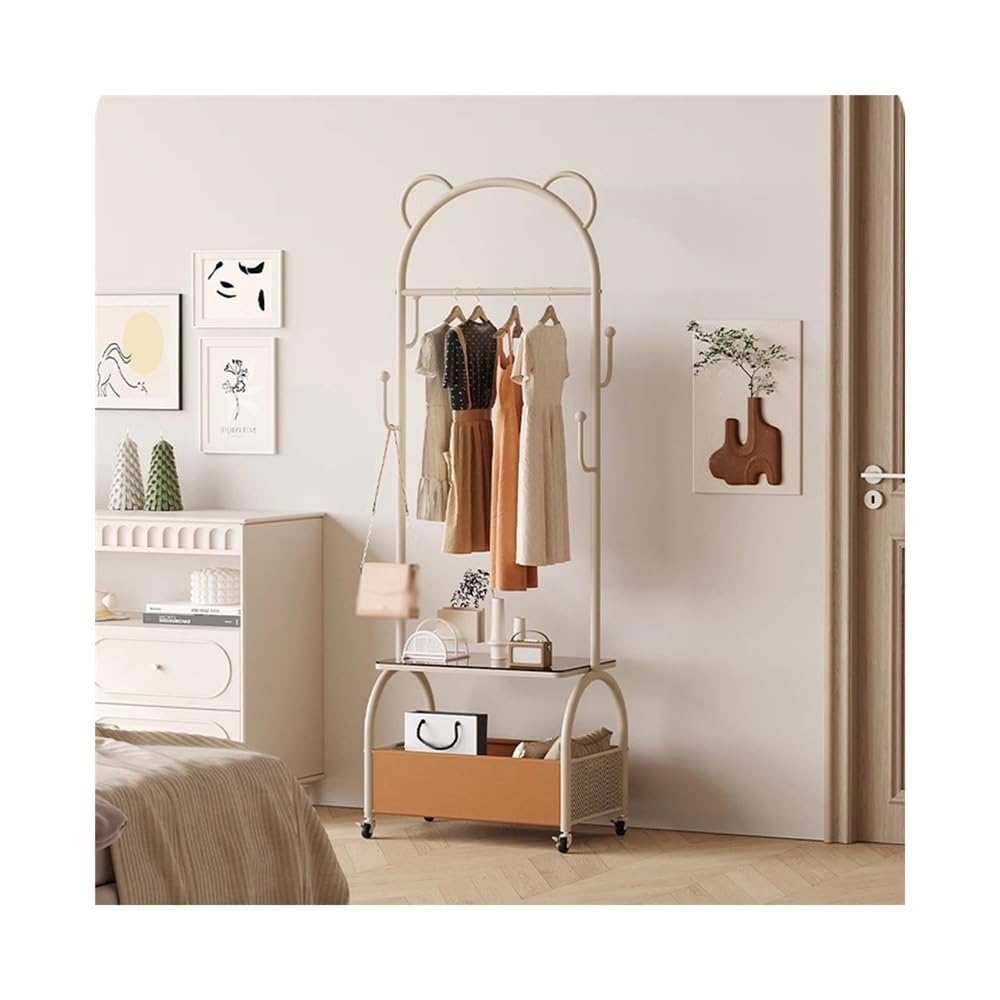 Dh2yjnbf3 Standing Floor-standing Coat Rack Iron Movable Household Dirty Clothes Basket High-end Hallway(Milk Tea Color)