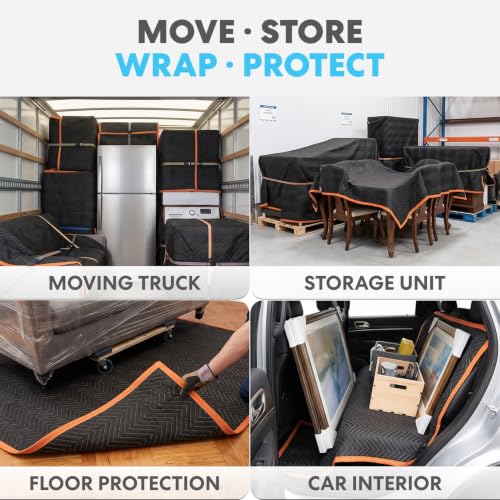 Image of SIMPLI-MAGIC 79523 Heavy Duty Padded Moving Blankets, Black /Orange, 72 inch x 80 inch, 12 Pack