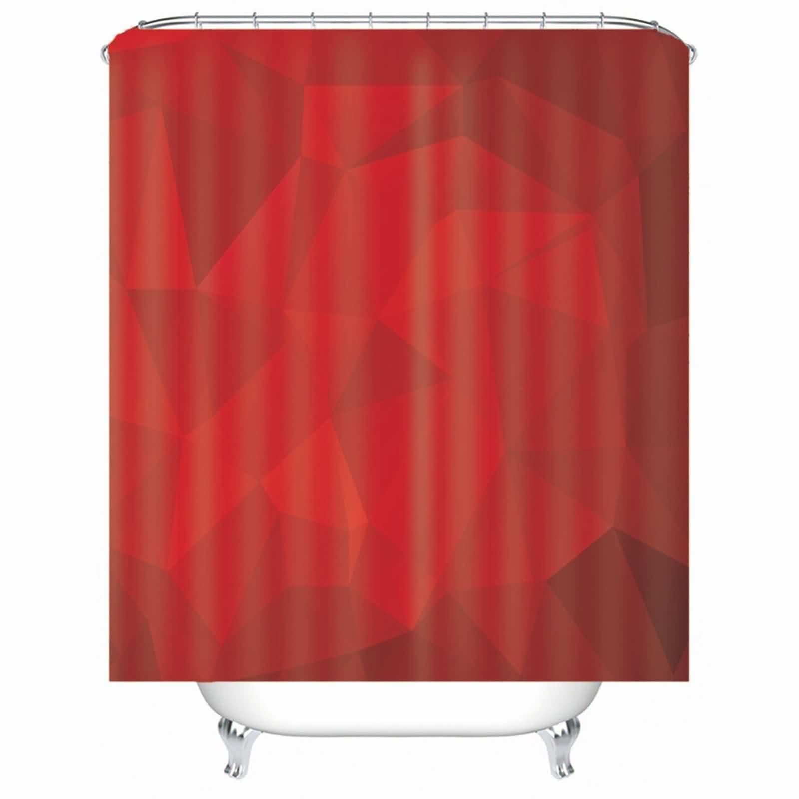 Rideau de douche rouge géométrique anti-moisissure en tissu imperméable avec anneaux de fixation