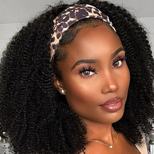 Image of Punmasa Kinky Curly Headband Wig Human Hair 180% Density Glueless Wigs for Black Women 10A Afro Kinky Curly None Lace Front Wig Real Human Hair Natural Curls 14 Inch