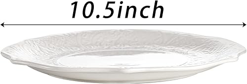 Miniatura 2 de SOUJOY Juego de 6 platos llanos de porcelana, platos blancos de 10.5 pulgadas, platos de vajilla con impresión en relieve para cena, restaurante,