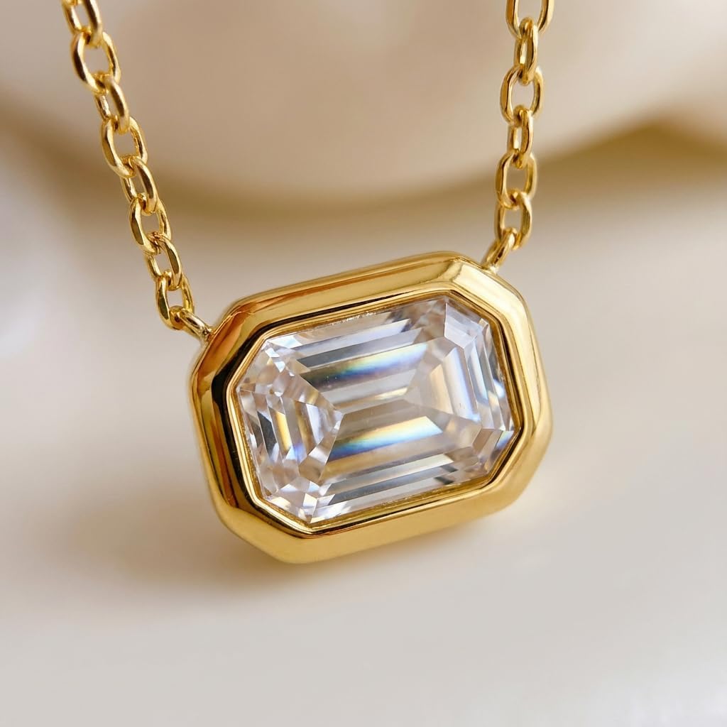 14K Gold Plated Birthstone Necklace for Women, Emerald Cut Pendant on Delicate Paperclip Chain, Dainty Jewelry Gift for Her, Birthday Anniversary Holidays - Image 3