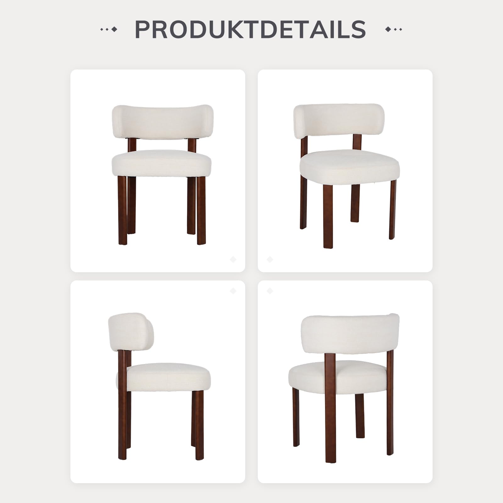 COLAMY Mid-Century Modern Design Sherpa Esszimmerstühle 4er Set, Vintage Landhaus-Stil Bouclé Küchenstühle mit offener geschwungener Rückenlehne für Esszimmer, Restaurant, Beige