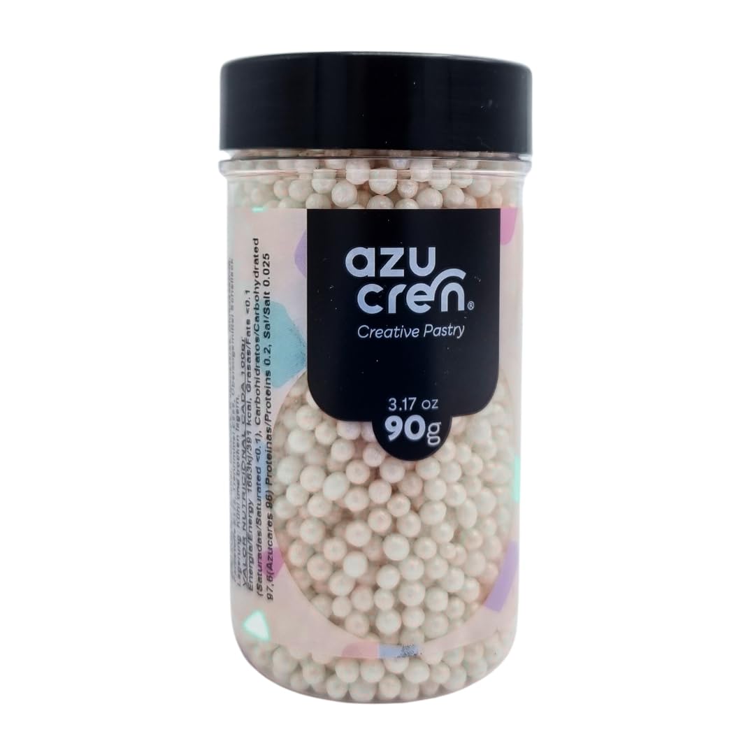 Azucren, Perlas Comestibles, Sprinkles Comestibles, Perfecto para Decorar Tartas, Cupcakes, Galletas y Chocolates, Diametro 4 Milímetros, 90 Gramos (Blanco)