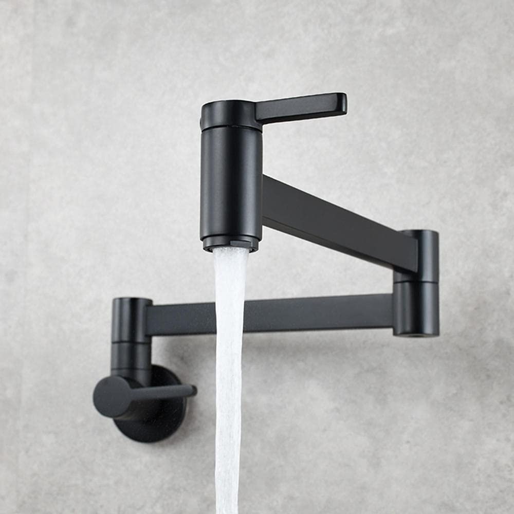 ZYCHSJXA Faucets,Taps for Pot Filler Wall Mounted, Cold Multifunctional Telescold Water Tap Double Handle, Faucet Kitchen Sinksden Brushed(Black)