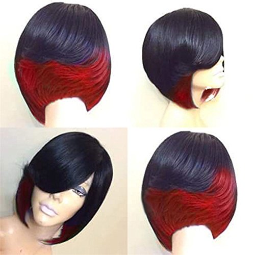 Beautywig Corto Chelín Sintético Derecho Cabello Pelucas Con Lado Golpes Para Mujer Parte Negro Color Calor Resistente Sintético Cabello Reemplazo Pelucas 150G,Red