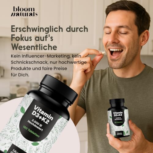 Vitamin D3 K2 hochdosiert – 180 Tabletten – 2000 IE pro Tag – Ansicht 6