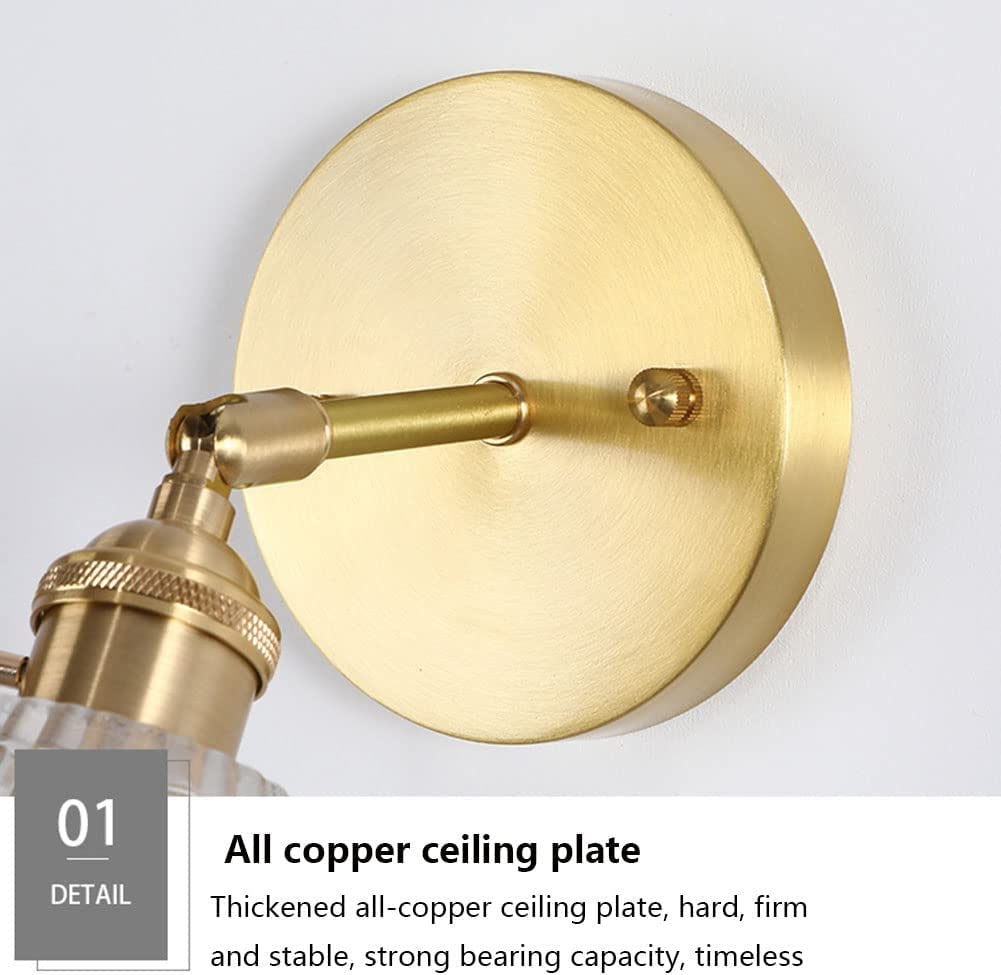Lámparas de Pared, Apliques de Interior, lámparas de Cobre, Pantalla de Cristal, Casquillo E27, Apliques de Lujo para salón, baño, Pasillo, Dormitorio, Hotel (tamaño: 2)
