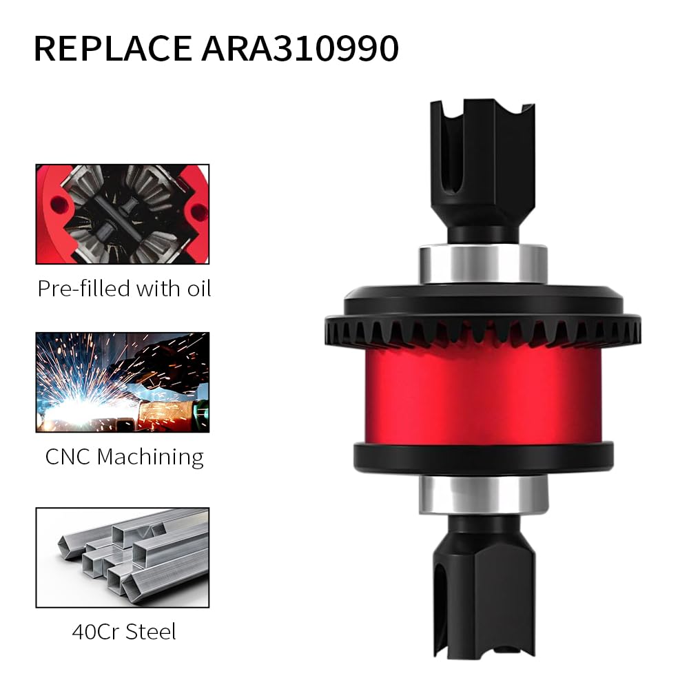 Lot de 2 pièces de rechange en acier F/R, différentiel 43T et 10T pour Arrma 1/7 Big Rock Fireteam Mojave 6S 1/8 Kraton Notorious Outcast Talion 6s de rechange de ARA310990 (rouge