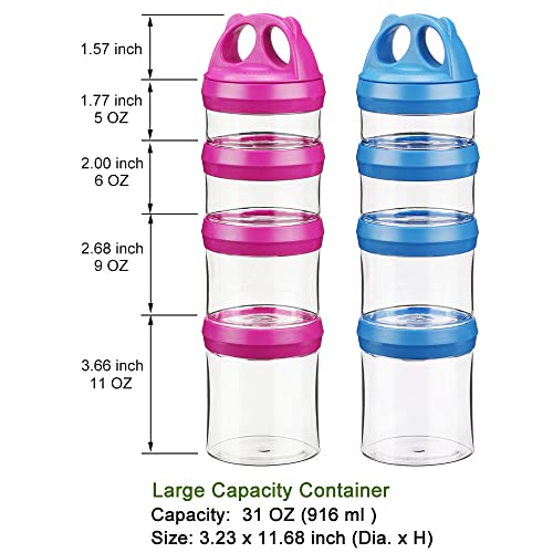 Image of BeneLabel Stackable Food Storage Containers with Twist Lock System - BPA-Free Tritan Containers for Travel, Formula, Protein Powder, Snacks - Leakproof & Dishwasher Safe (Red and Blue, 31oz per)