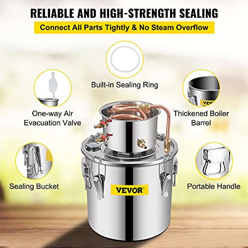vevor alcohol still 3gal12l alcohol distiller stainless steel distillery kit for alcohol with copper tube home brewing kit build-in thermometer for diy whisky wine brandy