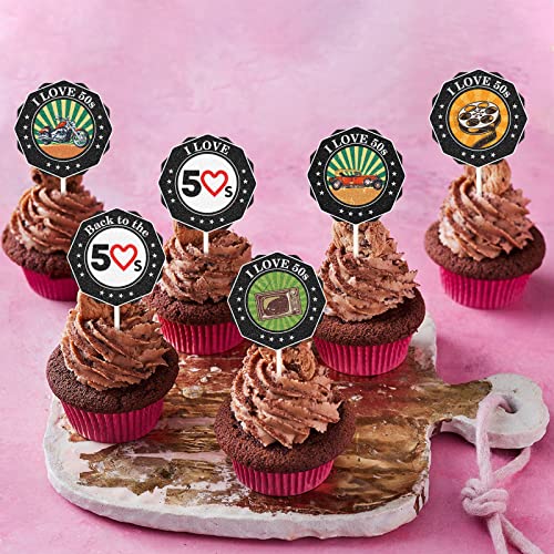 Mefeng 50S Cupcake Toppers, 50S Retro Cupcake Toppers ,50S Decade Throwback Party Favors Decorations, Totally 1950S Retro Birthday Wedding Party Diy Dessert Cupcake Toppers Supplies.18 Pcs #TOP2