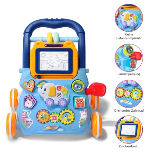 Aolso Lauflernwagen, Baby Spiel und Laufwagen mit regulierbarer Geschwindigkeit, Baby Walker Gehhilfe Abnehmbarem Spielboard mit Musik & Licht, Lauflernwagen für Kinder von 6+ Monaten