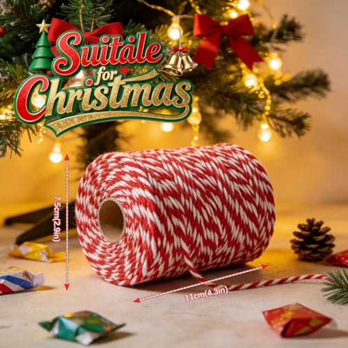 Image of SMART&CASUAL Red and White Cotton Twine, 700 Feet Natural Bakers String for Cooking, Crafts, Gift Wrapping, Butchers, Christmas and Wedding Decor