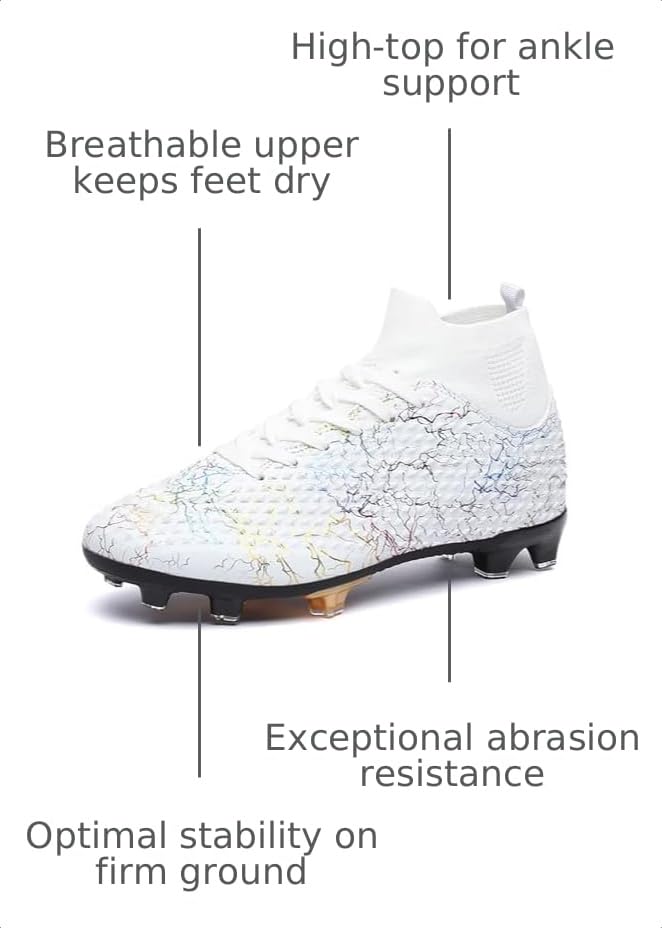 Image of Men's Soccer Shoes High-Top Soccer Cleats Outdoor Breathable Athletic Professional Spikes Youth Boys Football Shoes Unisex