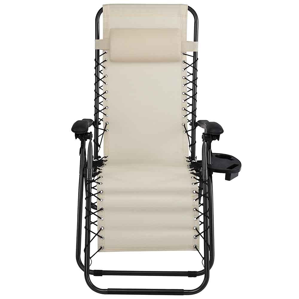 BAKAJI Sedia gravità Zero Sdraio da Giardino Poltrona Relax Pieghevole Salvaspazio con Vassoio Tubolari Acciaio 22mm Reclinabile Tessuto in Texilene Traspirante Terrazzo Piscina Esterno (Beige)