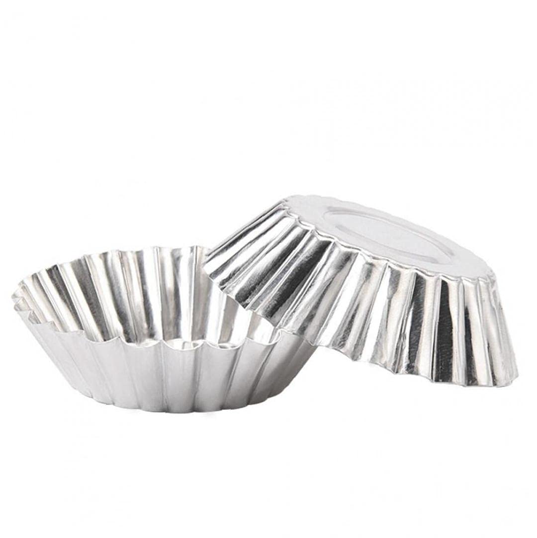 Ruluti Silver 10Pcs Egg Tart Molds Reusable Flower Aluminum Cake Mould Baking Tool Cupcake Fruit Tart Mold Cake Accessories