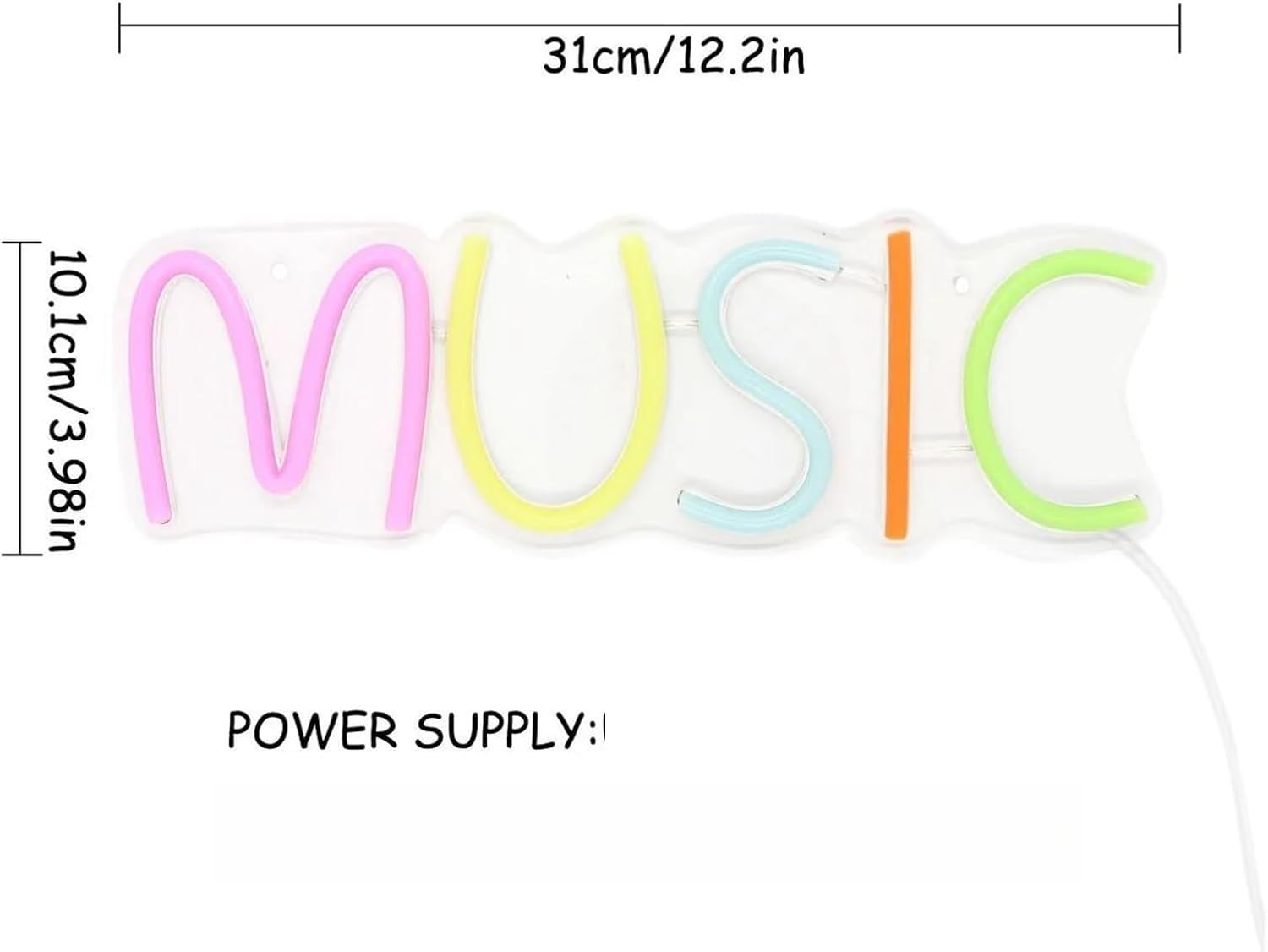 Insegna al per neon colorata a per LED con scritta MUSICA, per feste, pub, club, negozi, 31 cm × 10,1