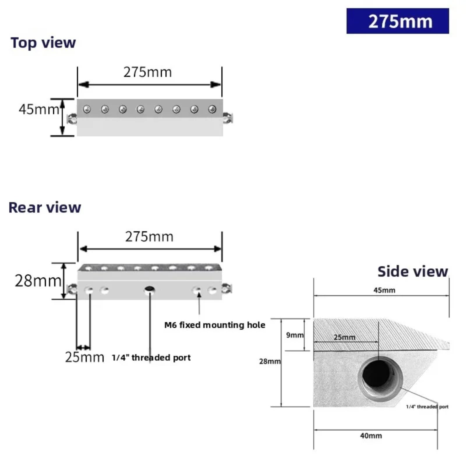 30-600 mm aluminiowa dysza noża na sprężone powietrze (275 mm)