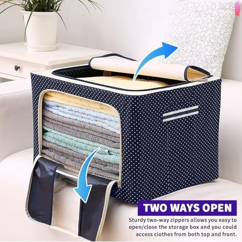 Image of 66 Ltr storage bag Foldable Steel Frame Cloths Zip Organizer Bag and Oxford Fabric Storage Living Cover Boxes For Wardrobe Organizer Shelves Clothes, Sarees, Bed Sheet, Blanket (Pack of 1)