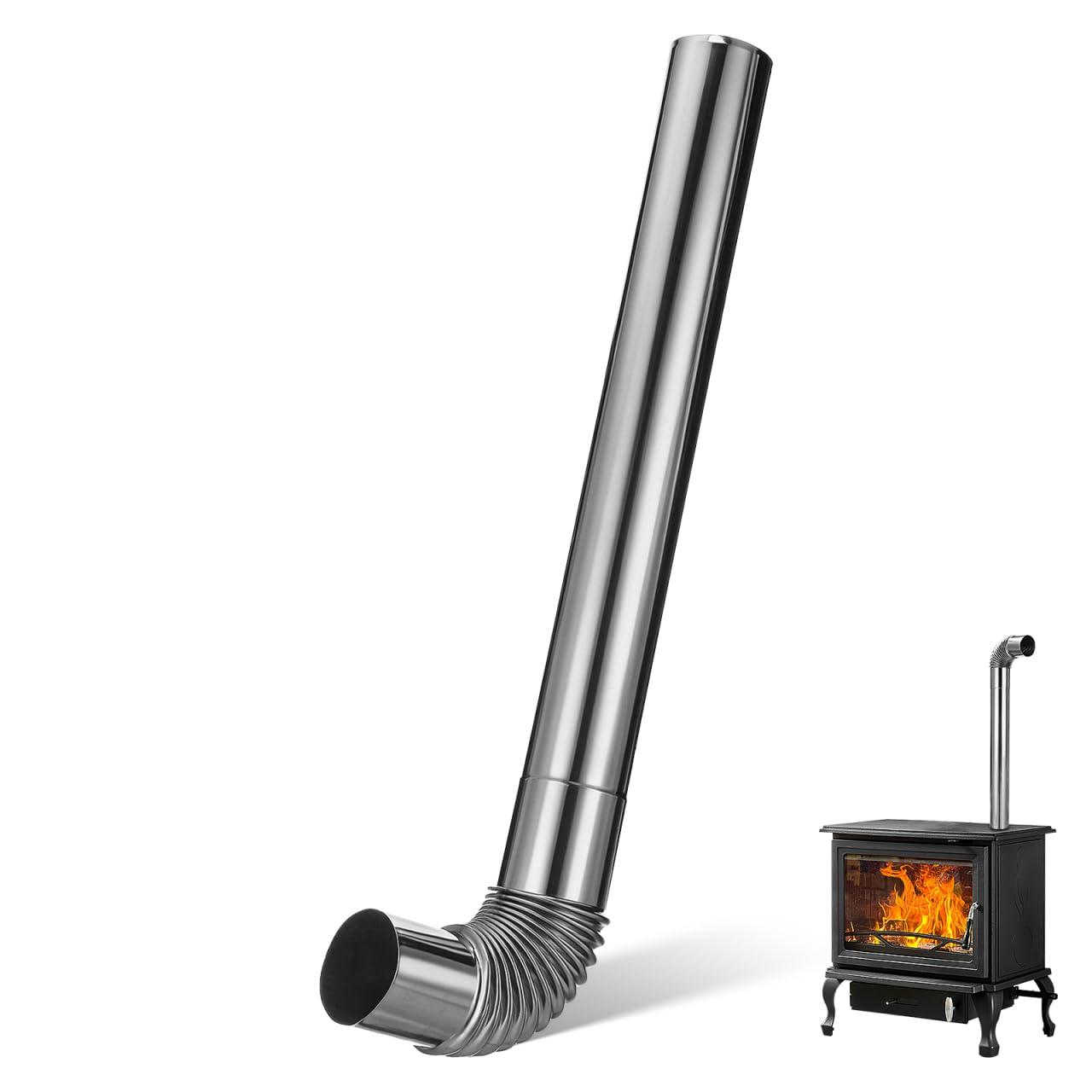 Happyyami 1 Set Thicken Stove Pipe Chimney Flue Stainless Steel Extension Elbow Chimney Metal Heating Stove Flue Exhaust Pipe for Outdoor Wood Stove Fireplace Accessories