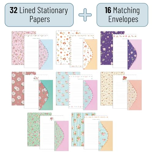 Mr. Pen- Stationery Writing Paper Set with Envelopes, 7.5" x 10.2", 32 Letter Sheets & 16 Envelopes, Smooth Printable Letter Paper for Handwritten Notes, Personal Letters, Invitations, Office & Home