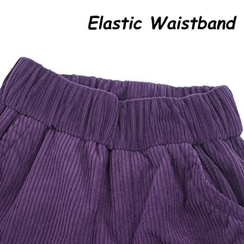 Image of Happy Cherry Kids Casual Corduroy Pants Boys Elastic Waist Basic Pants Outwear Thicken Pants Girls Purple 8Y