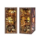 NEXTIPS Magic Academy Book Nook Kit with LED Lights - 3D Wooden DIY Miniature Library for Bookshelf Decor, Gift for Harry Potter Fans