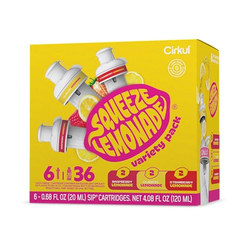 Cirkul Squeeze Lemonade B-Vitamins Flavor Water Variety Pack, Makes 36 Drinks, No Sugar, Zero Calorie Drink Mix, (2 Classic, 2 Strawberry, 2 Raspberry)