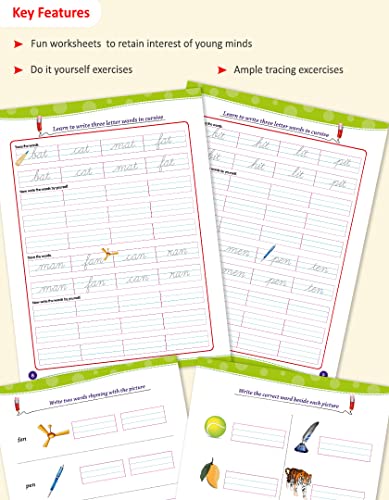 Image of Cursive Writing Book For Kids Age 4 To 6 Years|Set Of 3|Learn To Write Capital & Small Letters, Words, Sentences In Cursive|Cursive Handwriting Practice Book|Diy Exercises - 108