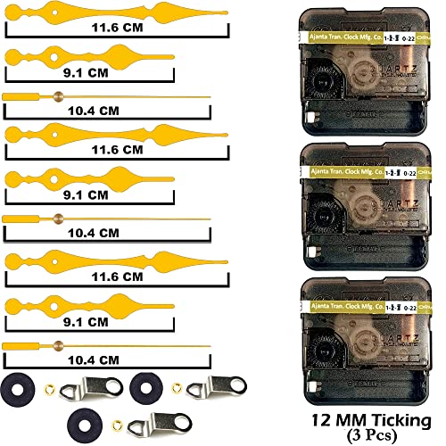 Image of YOPY� Combo 3 of Ajanta Mfg. Battery Operated Plastic Ticking Wall Clock Movement Machine with Hands (Needles : Antique Gold 3)