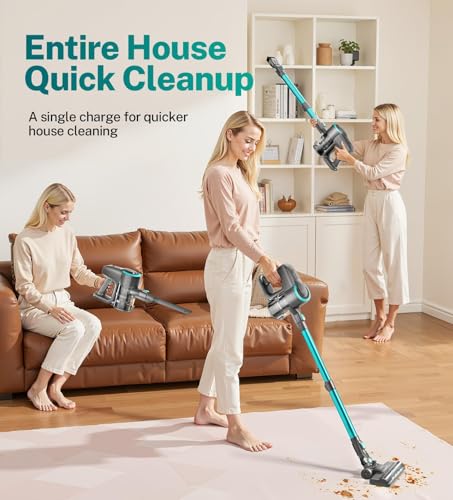 Image of DEVOAC Cordless Vacuum Cleaner, Ultra-Lightweight Stick Vacuum, 2200mAh Battery Up to 40mins Runtime, 6 in 1 Powerful Handheld Vacuum for Home Hard Floor Carpet Pet Hair (Green)