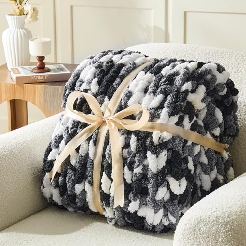 Image of Inhand Chunky Chenille Yarn for Hand Knitting, Thick Bulky Blanket Yarn for Crocheting, Soft Fluffy Yarn for Crochet Gifts & Crafts for Women /Beginners,8 Pack (29.5 yds /8.4 oz Each), Black & Gray