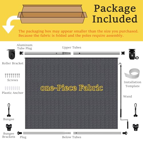 Image of Custom Size 88'' W x 96'' H Outdoor Roller Shades, Cordless Patio Roll Up Outdoor Blinds with UV Protection, Exterior Sun Shade Cloth for Porch, Gazebo, Balcony, Pergola, Bluegrey